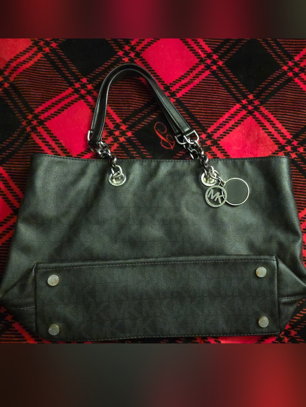 Michael Kors Black Tote with Silver-Tone MK Charm